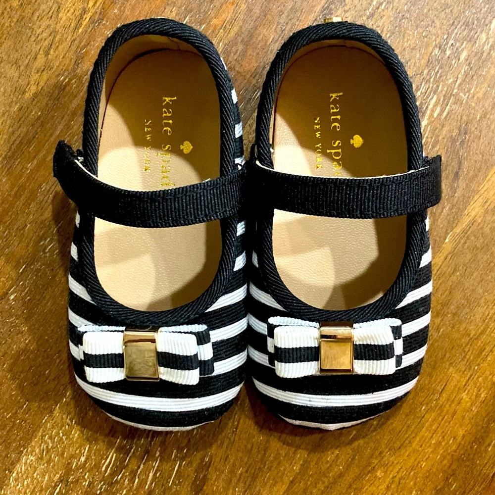 KATE SPADE Baby Girl Striped Maryjanes with goldtone detail, Size 3